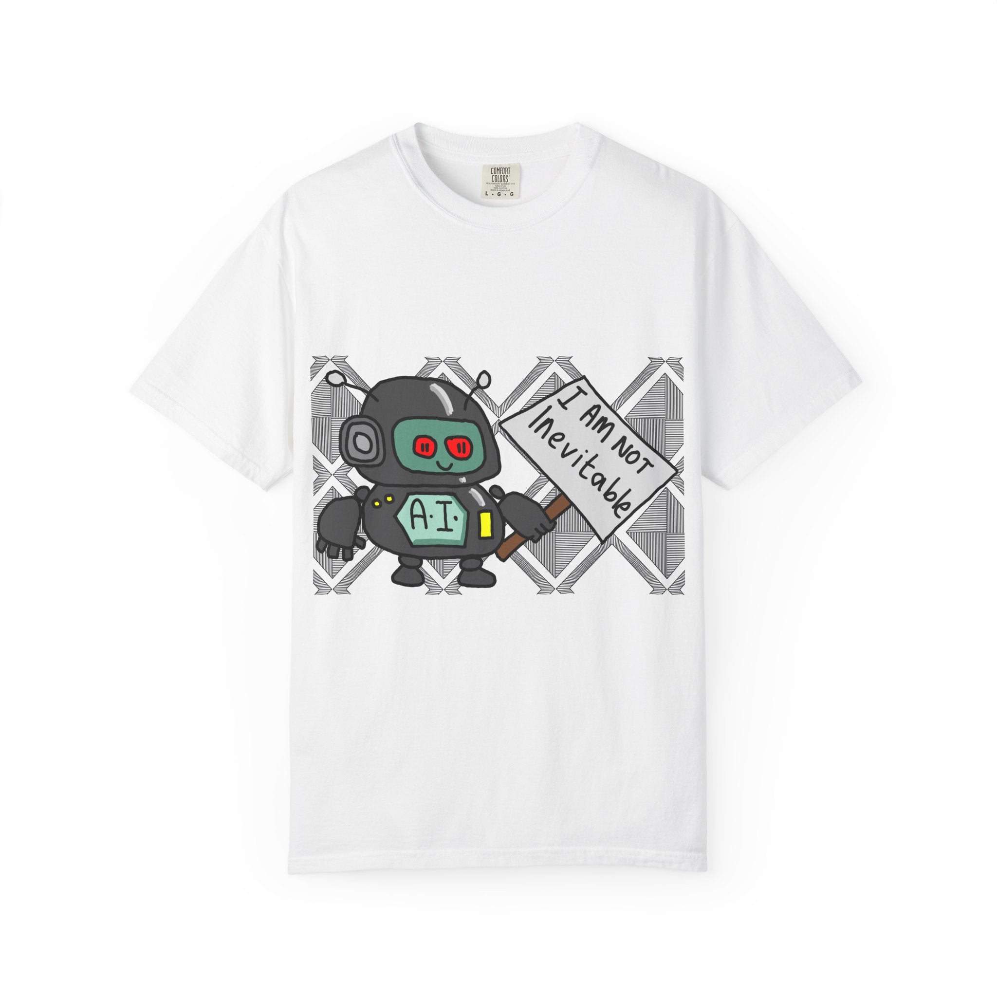 Robot Protest T-Shirt — Cute AI Holding Sign "I’m Not Inevitable"