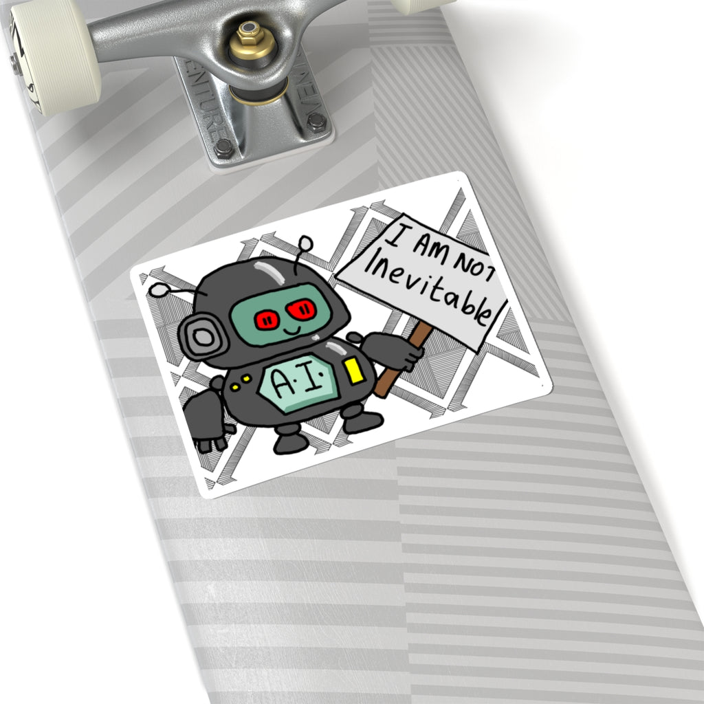 AI Robot Sticker — 'I Am Not Inevitable' Kiss-Cut Vinyl Sticker