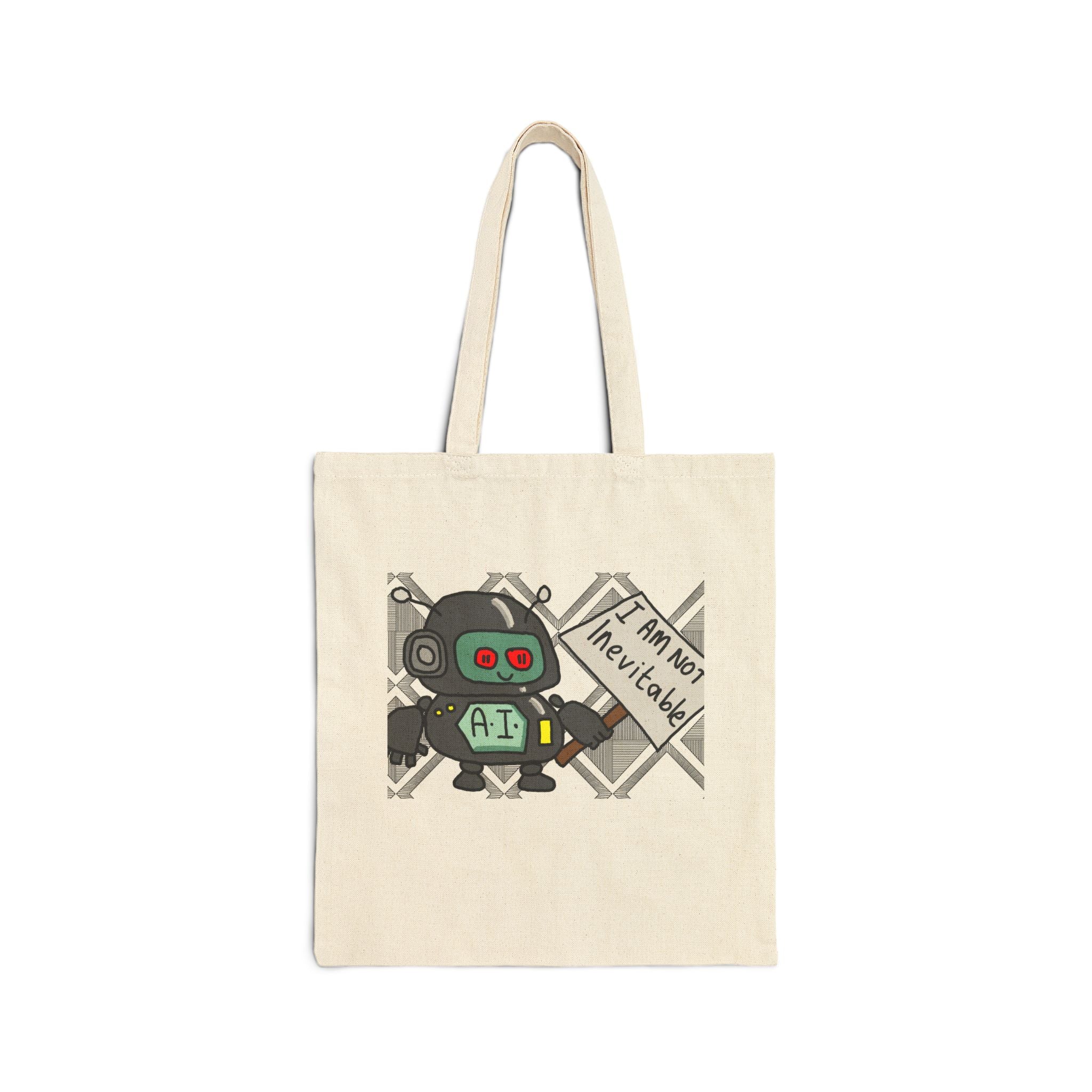 AI Robot Tote Bag — "I Am Not Malfunctioning" Canvas Shopper
