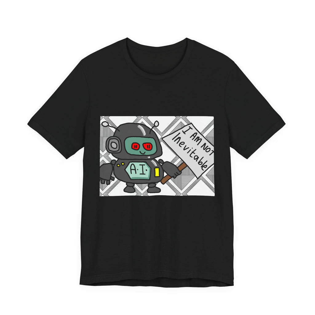 Robot Graphic Tee — 'I Am Not Inevitable' AI Cartoon T-Shirt