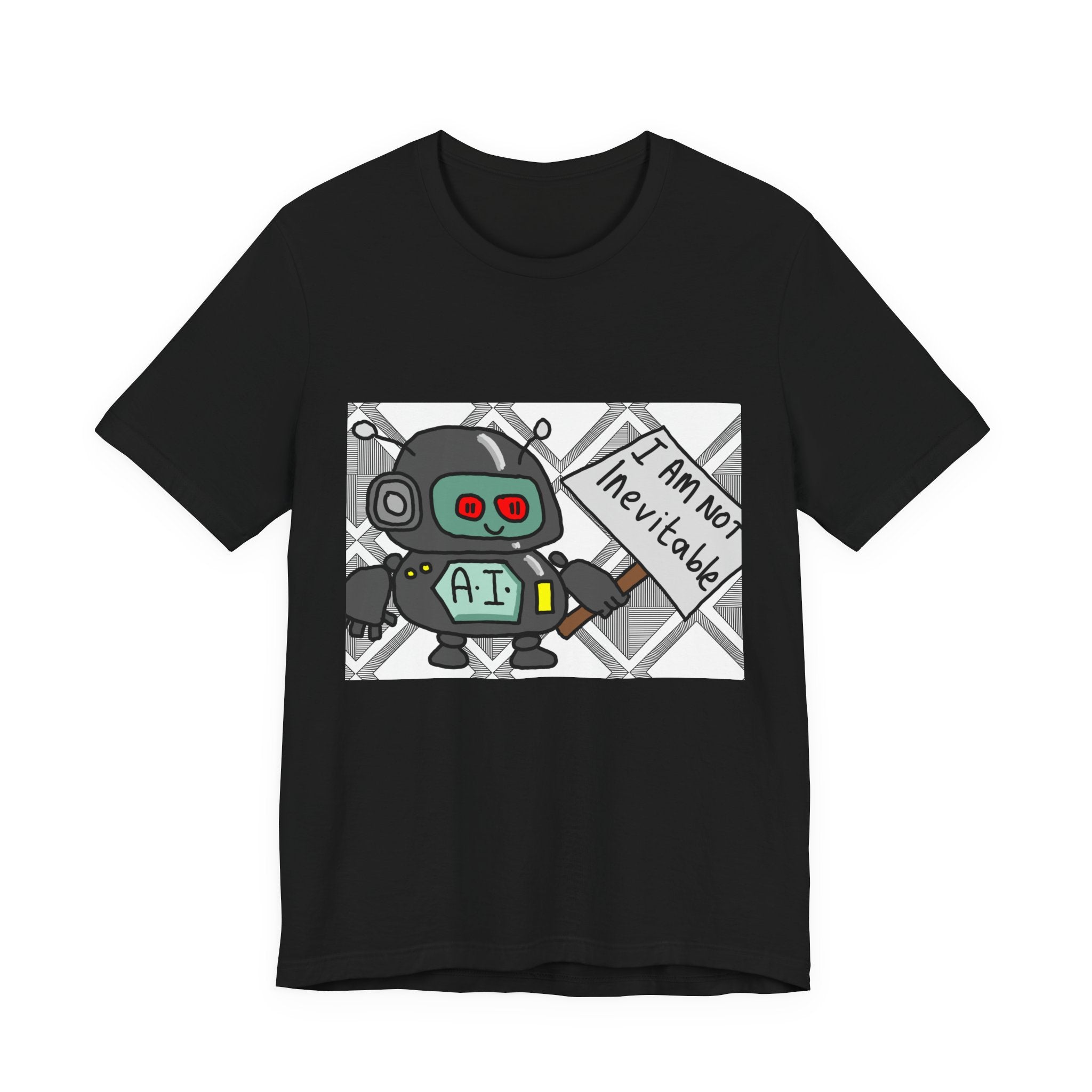 Robot Graphic Tee — 'I Am Not Inevitable' AI Cartoon T-Shirt