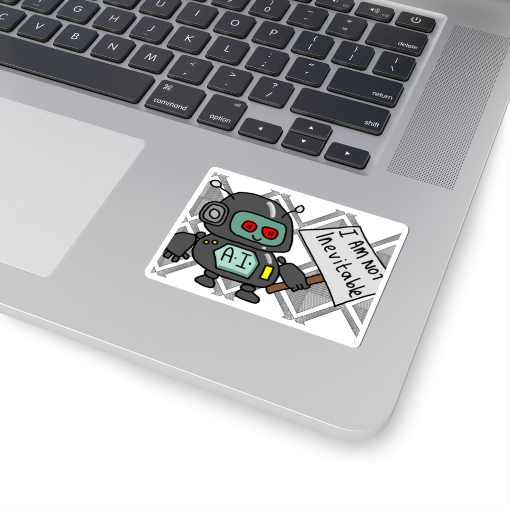 AI Robot Sticker — 'I Am Not Inevitable' Kiss-Cut Vinyl Sticker