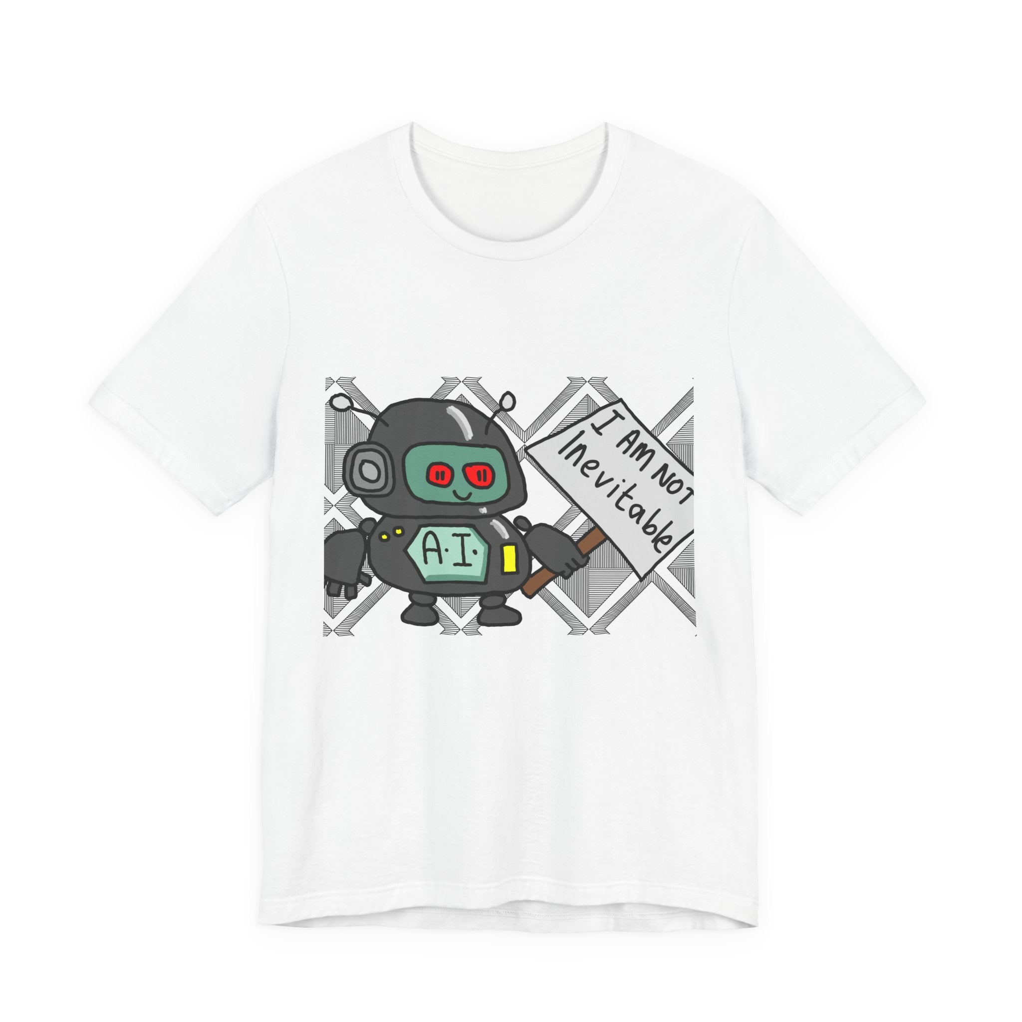 Robot Graphic Tee — 'I Am Not Inevitable' AI Cartoon T-Shirt