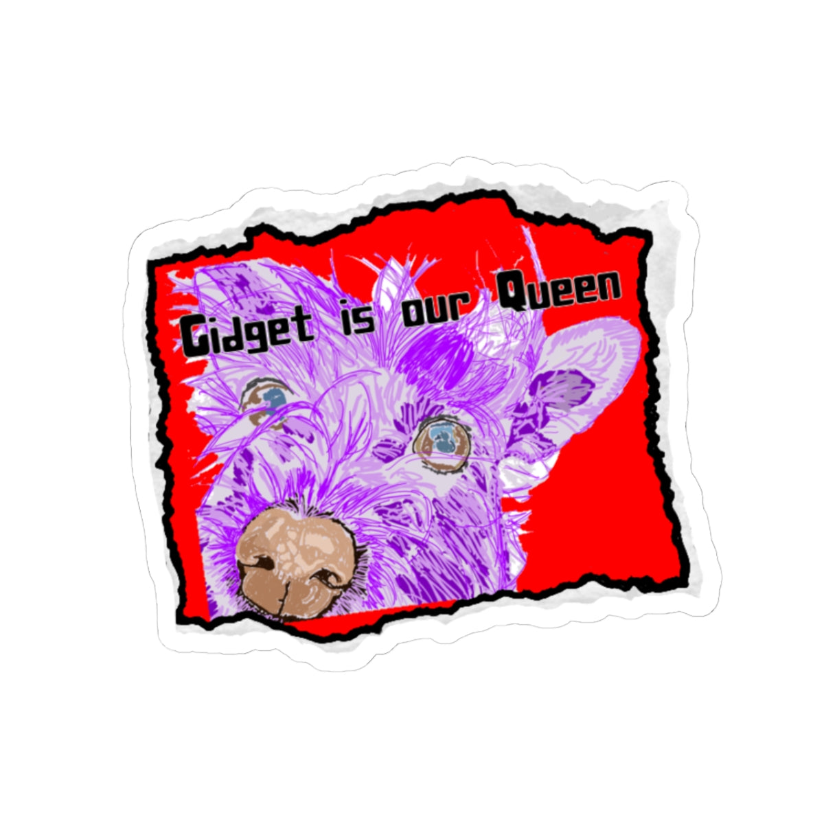 Kiss-Cut Sticker — "Gidget Is Our Queen" Purple Dog Sticker (Laptop, Water Bottle)