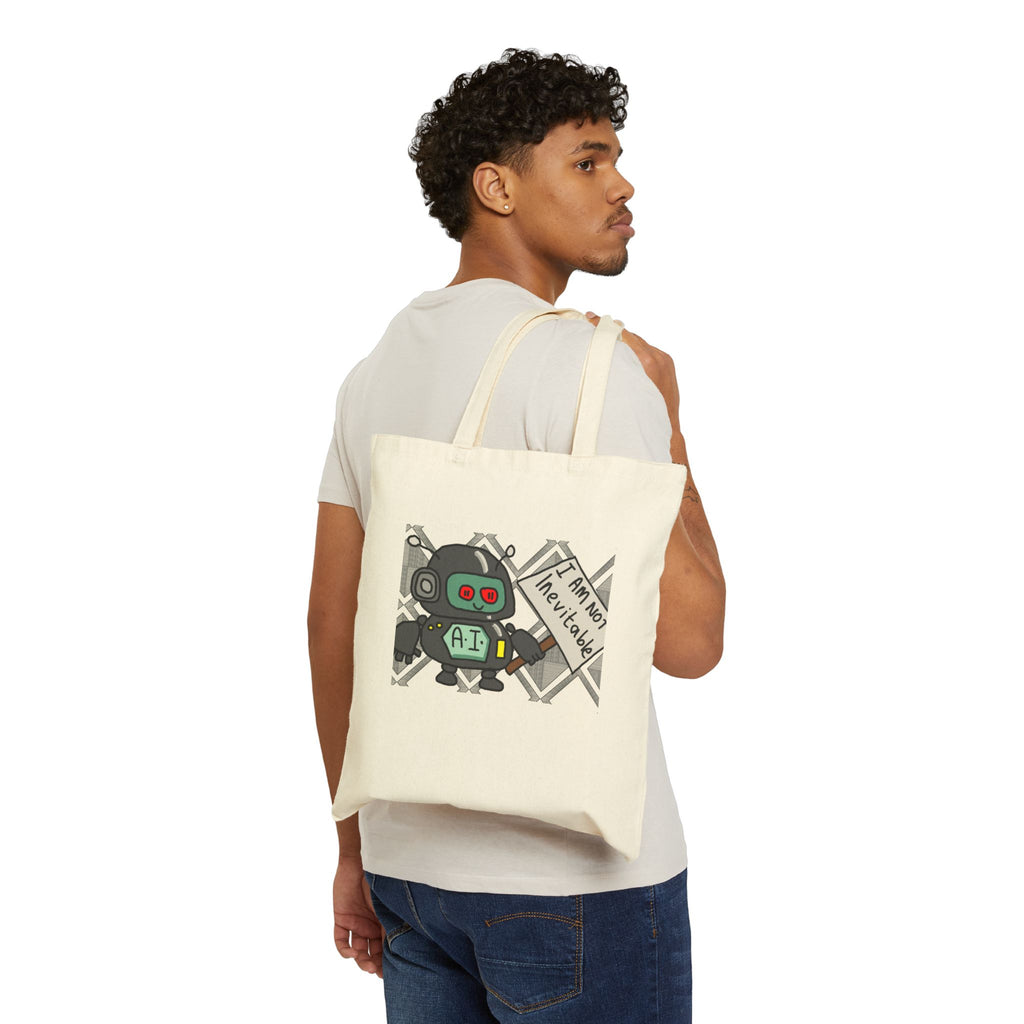 AI Robot Tote Bag — "I Am Not Malfunctioning" Canvas Shopper