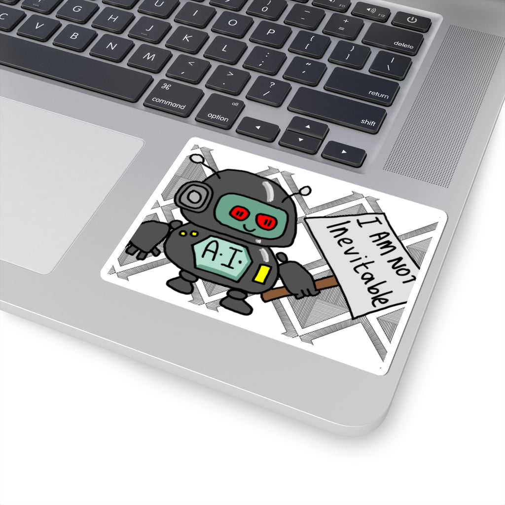 AI Robot Sticker — 'I Am Not Inevitable' Kiss-Cut Vinyl Sticker