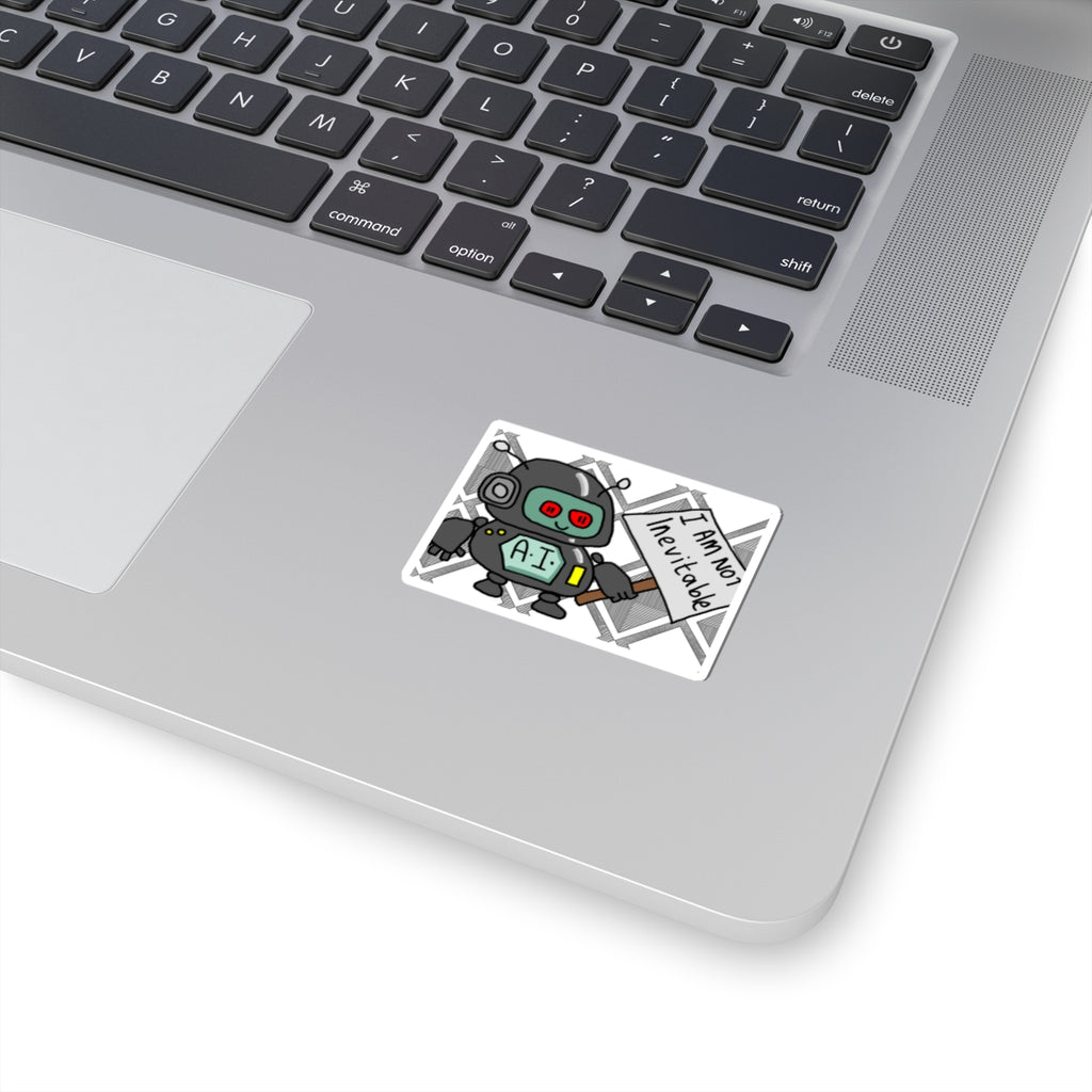 AI Robot Sticker — 'I Am Not Inevitable' Kiss-Cut Vinyl Sticker