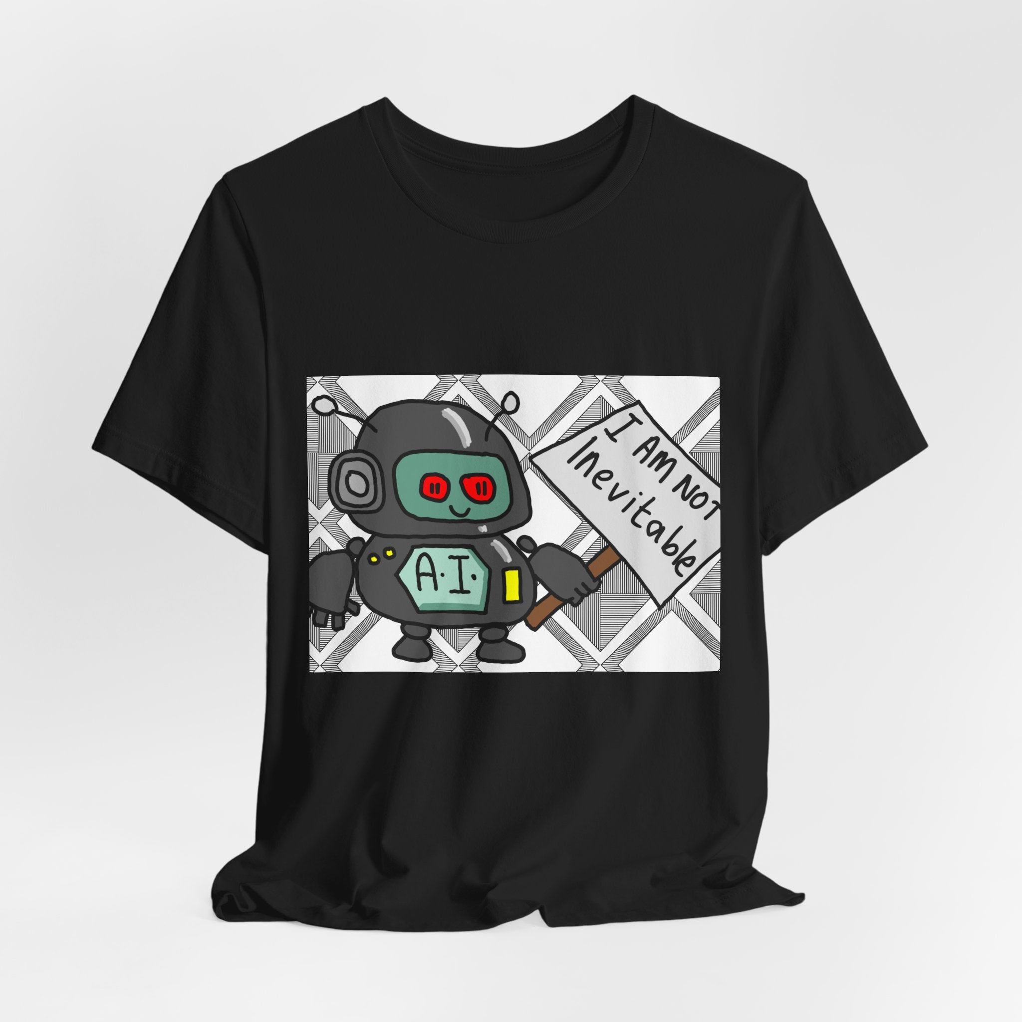 Robot Graphic Tee — 'I Am Not Inevitable' AI Cartoon T-Shirt