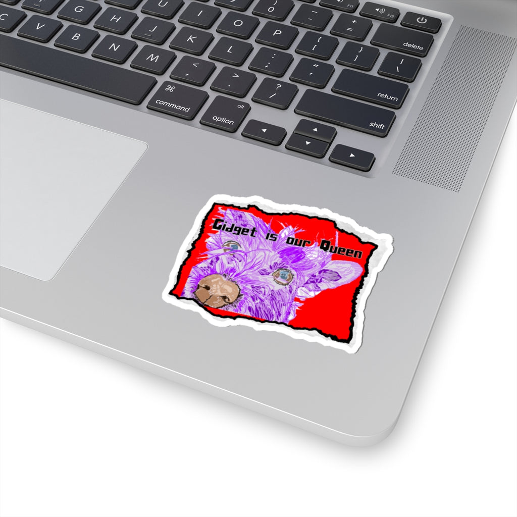 Kiss-Cut Sticker — "Gidget Is Our Queen" Purple Dog Sticker (Laptop, Water Bottle)